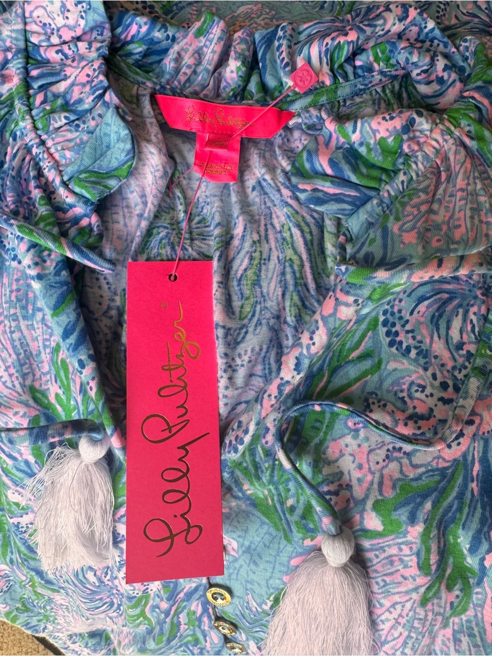 Lilly Pulitzer Maloone Maxi Teopical Tiered Coastal Las Olos xs nwt - Picture 12 of 13